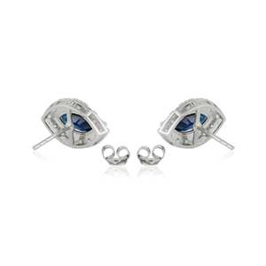 Boucles d'oreilles clous en or blanc K14 massif avec saphir bleu et diamant naturels 6x11mm, style cluster, dernières nouveautés OEM ODM, bijoux de déclaration - Product Image 6