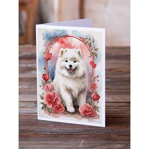 Samoyedo San Valentín caprichoso A7 tamaño 5x7 tarjetas de nota en blanco Paquete de 8 rosas tarjetas de felicitación con sobres - Product Image 2
