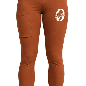 Leggings d'équitation taille haute pour femme, couleur orange rouille, extensibles, avec poche avant, texture équestre - Product Image 3