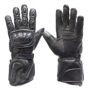 Padded Wrist <b>Leather</b> Motorbike <b>Gloves</b> Gauntlet <b>Black</b> Full Finger <b>Leather</b> Motorcycle Auto Racing Wear <b>Gloves</b> For <b>Men</b> - Product Image 1