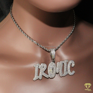 Custom " Ironic " Bubble Letter Pendant Necklace <b>Iced</b> <b>Out</b> Hip Hop Jewelry Moissanite Diamond <b>Chain</b> - Product Image 5