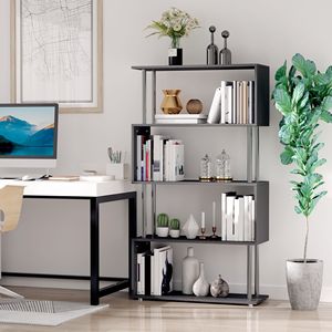 Libreria a 5 Ripiani a Forma di S in Legno, Scaffale Decorativo Moderno per Casa e Ufficio, Colore Nero - Product Image 2