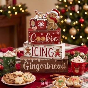 Decoraciones Navideñas de Madera con Forma de Galleta de Jengibre, 4 Piezas, Bloques Apilables, Letreros Rústicos para Decoración de Cocina, Repisa, Chimenea, Estilo Rústico - Product Image 4