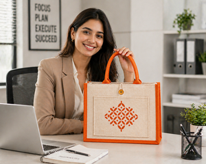 Sac fourre-tout en jute laminé bicolore avec poignée en corde, écologique, réutilisable, sac de shopping personnalisé avec logo imprimé, sac promotionnel avec poche - Product Image 6