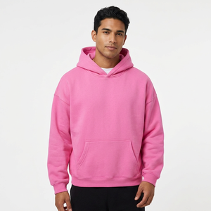 <b>Pink</b> Oversized Hooded <b>Sweatshirt</b> Unisex Solid Color Cotton Fleece Casual Pullover Autumn Streetwear Style - Product Image 3