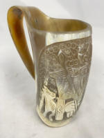 Viking Religieux Corne Tasse À Boire Corne De Buffle Originale Sculpté Conception D'animal Finition Polie Authentique Viking Boire