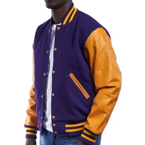 Veste universitaire bleu marine pour homme avec manches en PU beige, col rabattu, fermeture éclair, style preppy, vêtement d'automne, coupe classique - Product Image 5