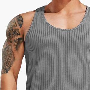 Débardeur de compression athlétique pour homme, coupe ajustée, côtelé, pour la gym, le fitness et la course - Product Image 2