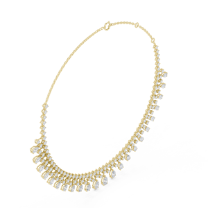 Yellow Gold Pear & Round Lab Grown Diamond Fringe Drop <b>Necklace</b> for Women | Elegant Bridal Wedding <b>Statement</b> Jewelry - Product Image 2