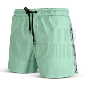 Shorts de Baño de Secado Rápido para Hombre, Cintura Elástica con Cordón, Trajes de Baño Casuales para Playa, Color Sólido con Raya Lateral, Shorts Cortos de Poliéster - Product Image 3