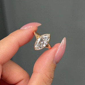 Anillo de compromiso de diamante cultivado en laboratorio de 3 CT con corte marquesa y engaste solitario, anillo de diamante con corte marquesa, anillo de vástago dividido, certificado IGI, 14K - Product Image 2