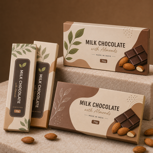 Caja de embalaje para barra de chocolate con almendras EcoRev, 70g, hecha en India, cartón rígido rectangular, ecológica, apta para alimentos. - Product Image 4