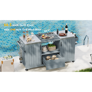 Carrello da Cucina per Esterni in Legno Massello da 169 cm per Griglie Big Green Egg con Piano in Acciaio Inox - Product Image 3