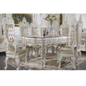 Meubles de salle à manger pour Villa de luxe, ensemble de salle à manger classique en or blanc - Product Image 2
