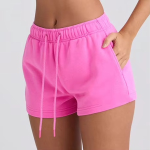Shorts en molleton pour femmes OEM/ODM de haute qualité, 100 % coton, légers, respirants, avec logo personnalisé, séchage rapide, couleur unie, tenue décontractée - Product Image 4