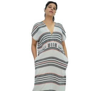 Robe Kaftan en Coton Teint Fil à Fil pour Femme, Manches Chauve-Souris, Style Bohème – Fabricant - Product Image 1