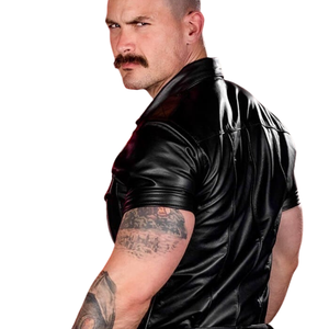 <b>Piped</b> Formal Leather Uniform Shirt 4 Color Options Sleeveless Design - Product Image 2