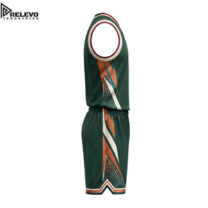 Ensemble maillot et short de basketball personnalisés avec impression éclair et demi-tones, vert forêt, bronze et crème, sublimé, pour le sport - Product Image 3
