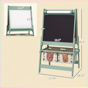 Green Art Easel with Paper Roll Blackboard and Whiteboard Storage - Product Image 5