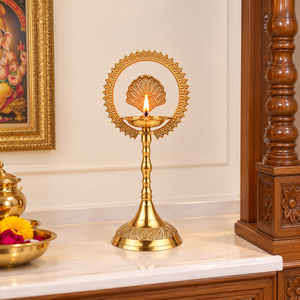 Brass Standing Diya Oil Lamp with Decorative Halo <b>Ring</b> Traditional Deepam for Puja Home Temple Diwali Wedding Decor - Product Image 2