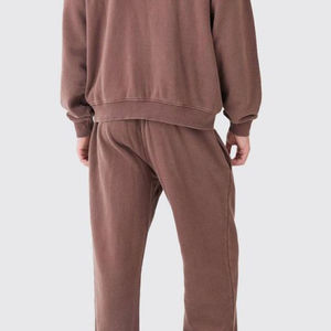 Survêtement à capuche marron pour homme, fermeture à cordon, séchage rapide, léger, couleur unie, 100 % coton, coupe décontractée, pour l'automne, 2 en 1 - Product Image 5