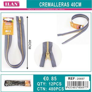 Cerniera Ilan 40 cm con denti in metallo dorato, tessuto denim per abbigliamento e borse - Product Image 3