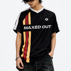 Vente en gros de maillots de football américain Y2k Streetwear à col en V, 220 GSM, maille polyester, design de panneaux personnalisés, fabricant OEM ODM de vêtements de sport - Product Image 5