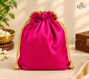 Bolsa de Seda Potli con Cordón, Bolsa de Regalo Étnica, Bolsa de Transporte con Borde de Encaje Dorado, Multifuncional, 7 Pulgadas, Hecha en India - Product Image 2
