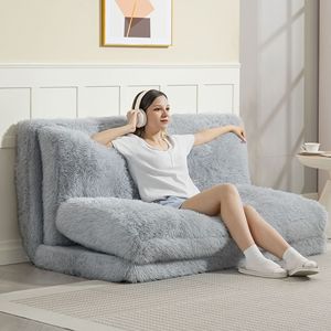 Divano Letto Singolo Contemporaneo in Tessuto Felpato Grigio Chiaro Pieghevole con Imbottitura in Schiuma - Product Image 2