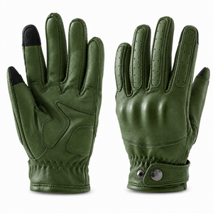 <b>Light</b> Blue Leather Full <b>Finger</b> Racing Gloves Touchscreen Compatible Tips Button Closure Waterproof Non-Slip MOTOCROSS Unisex - Product Image 4