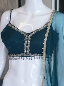 Ensemble Lehenga traditionnel indien pour femmes, couleur turquoise, longueur au sol, coupe ample, avec dupatta, pour les occasions de mariage - Product Image 5