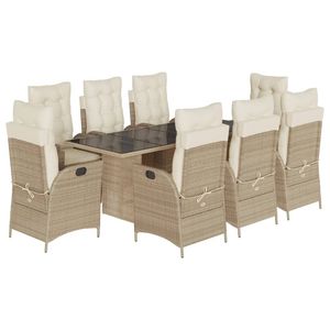 Conjunto de Comedor de Jardín de 9 Piezas con Reposabrazos Ajustables, Ratán Sintético PE Beige con Características Confortables para Comer al Aire Libre - Product Image 2