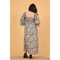 Robe maxi bohème en coton indien à imprimé floral pour femmes, robe à manches longues plissée pour les vacances d'été et les soirées