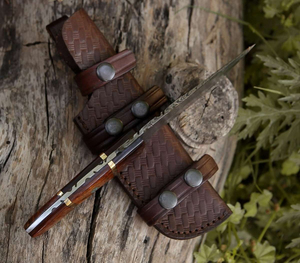 Couteau de chasse artisanal en acier de Damas, couteau de camping et d'extérieur haut de gamme, lame en acier à motifs durable, manche en bois fait main - Product Image 3