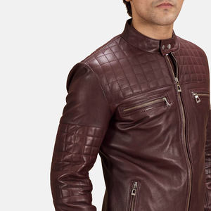 Veste en cuir noir OEM, veste de motard en cuir d'agneau marron pour homme, veste de moto en cuir véritable pour homme - Product Image 4