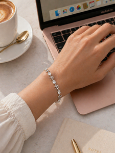 ELVORA GEMS Women's 925 Silver Rhodium Plated Snowflake Diamond Tennis <b>Bracelet</b> Model ELVO27-1 Wedding Jewelry - Product Image 1