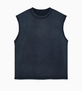 Camiseta sin mangas para hombre, 100% poliéster, informal, lisa, de corte regular, transpirable, con lavado ácido, al por mayor - Product Image 3