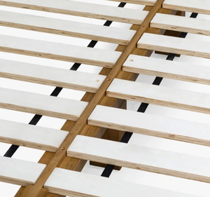 Cadre de lit moderne minimaliste en teck massif avec tête de lit à lignes horizontales, sommier à lattes, profil bas, chambre à coucher contemporaine - Product Image 5