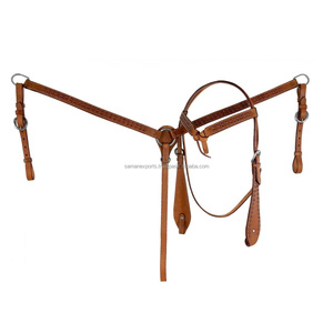 Handmade Genuine Leather Knotted Headstall and Breast Collar Set With Crystal <b>Stud</b> Wholesale Manufacturer Supplier Saman Exports - Product Image 2