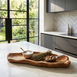 Bandeja de Madera de Teca Sólida de Grado Alimenticio con Borde Natural, Hecha a Mano, Estilo Balinés, para Servir - Product Image 3