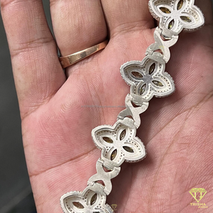 Luxury Floral Lab Grown Diamond <b>Bracelet</b> With Green Marquise Cut Stones And Fully Iced Out Pave Design - Product Image 5