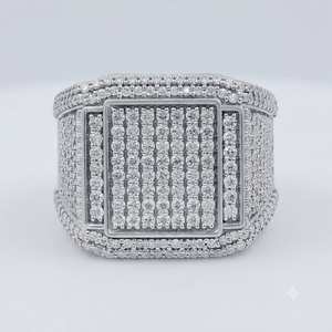 Anillos de Plata 925 con Baño de Rodio, Estilo Hip Hop Geométrico, con Incrustaciones de Diamantes Moissanite Originales, Totalmente Cubiertos de Piedras, para Hombre - Product Image 1