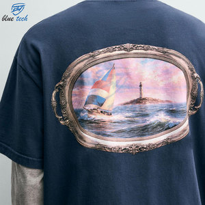 Camiseta Azul Marino de Manga Corta con Cuello Redondo y Estampado Frontal para Hombre, Estilo Casual, 100% Algodón Jersey - Product Image 6