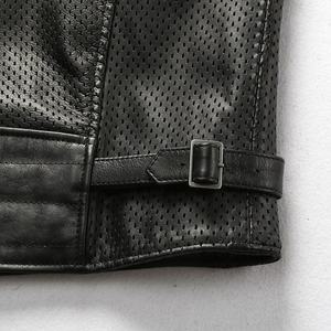 Gilet en cuir perforé noir pour homme, col rond, respirant, avec boutons recouverts de maille, bretelles latérales ajustables, ventilé, automne - Product Image 5