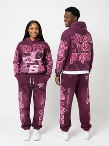 Conjunto de 2 Piezas de Sudadera con Capucha y Pantalones Deportivos Transpirables de Invierno 2026, Estampado de Grafiti Personalizado, Logotipo Bordado Personalizado, Chándal Elegante - Product Image 3