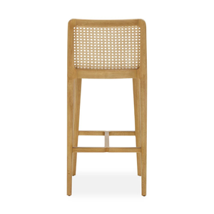 Tabouret de bar moderne en bois rembourré avec dossier en rotin et assise en tissu pour mobilier de bar à domicile - Product Image 4