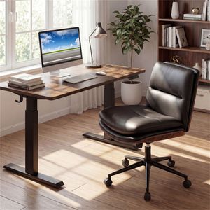 Chaise de bureau noire sans accoudoirs avec dossier incurvé et assise large, pivotante à 360 degrés et fonction bascule - Product Image 1