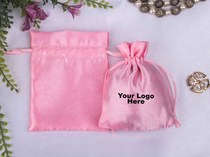 Wholesale Custom Lightweight Satin Pink <b>Drawstring</b> <b>Pouch</b> Personalized Logo for Jewelry Wedding Gift Container Packaging - Product Image 3