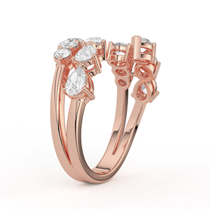 Bague Dramatic Vine Bypass en Or Jaune, Bande Fendue Asymétrique, Diamant Poire Rond, Grappe Botanique, Bijou Statement - Product Image 3