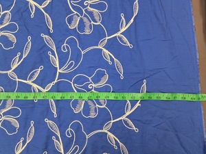 Bulk Supply Royal Blue Cotton Fabric with Cream Rose and Vine Dori Embroidery 3D <b>Cord</b> Work for Designer Apparel and Home Decor - Product Image 5